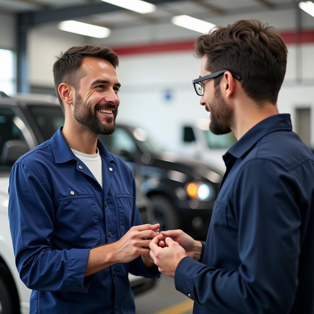 Car service advisor discussing repair options with a customer