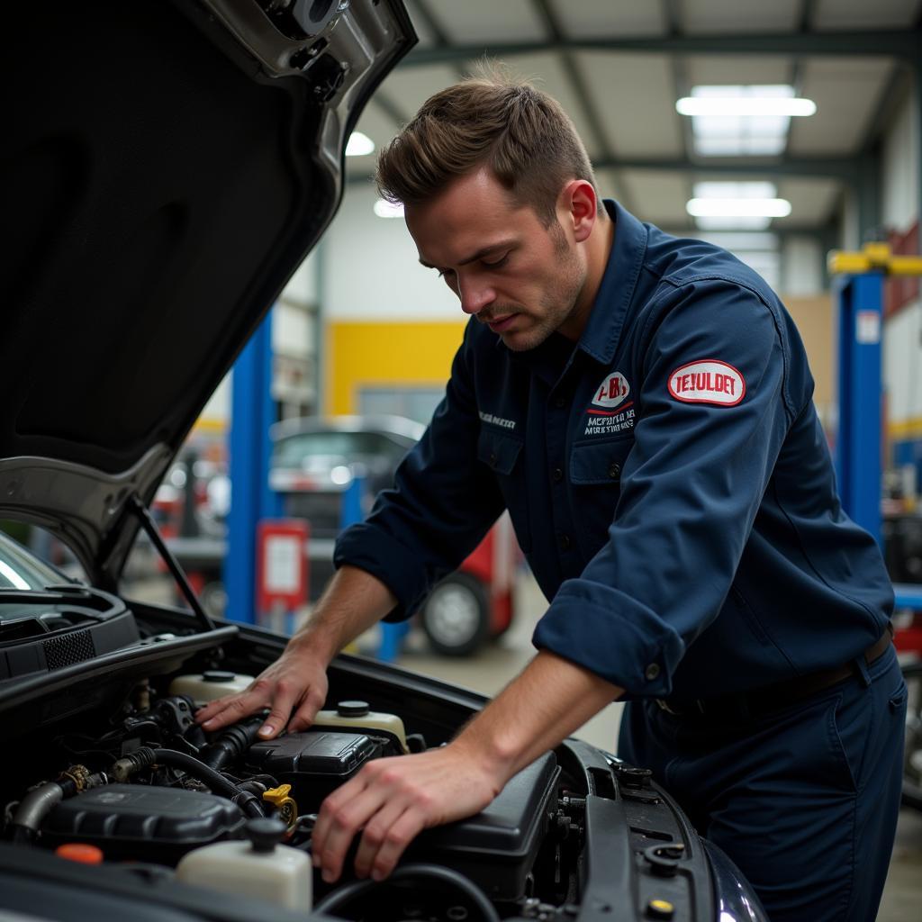 Skilled mechanic working on a car in Grantham