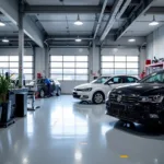 Modern car service garage interior in Hatfield.