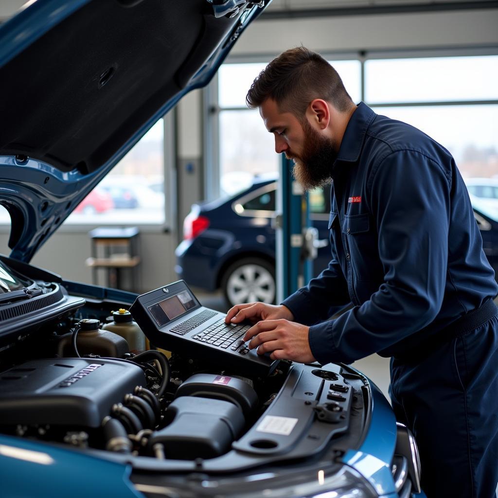 Car undergoing engine diagnostics at a Hatfield Road garage.