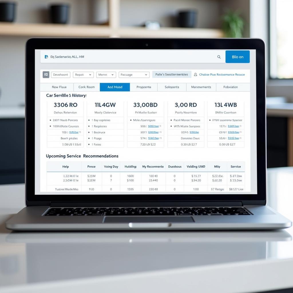 Open laptop displaying car service history