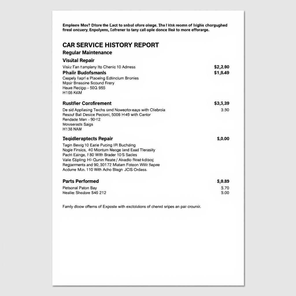 Detailed Car Service History Report