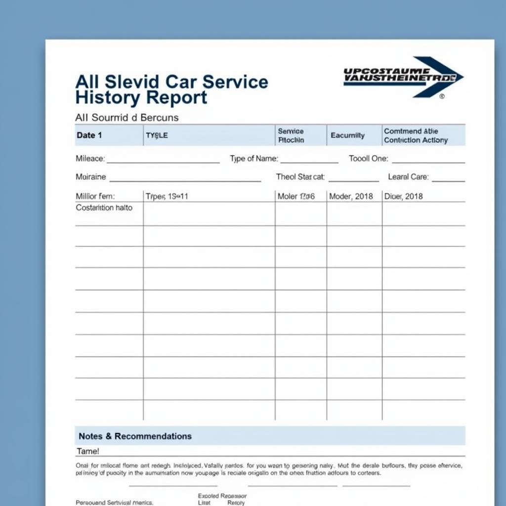 Car Service History Report Example