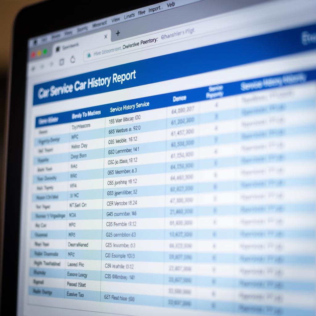Car Service History Report on Computer Screen