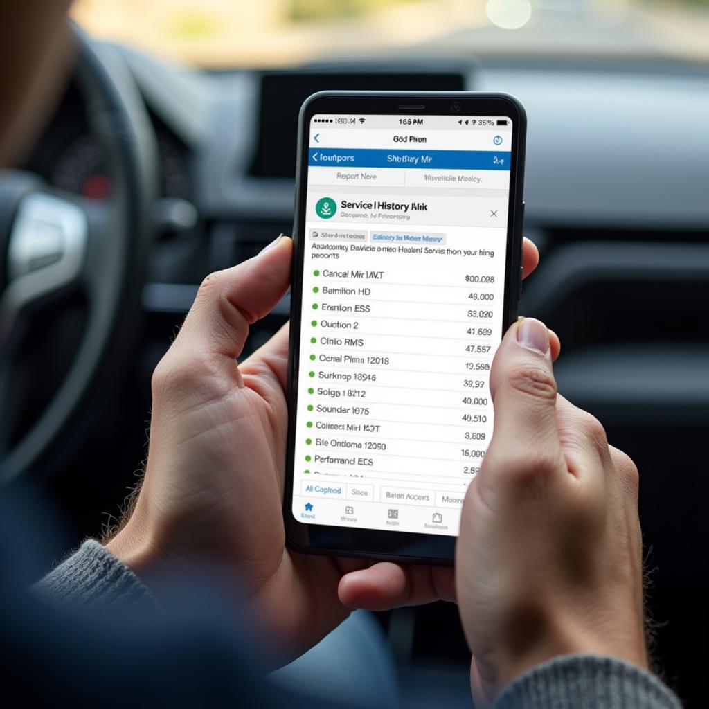 Online Car Service History Report on a Mobile Phone