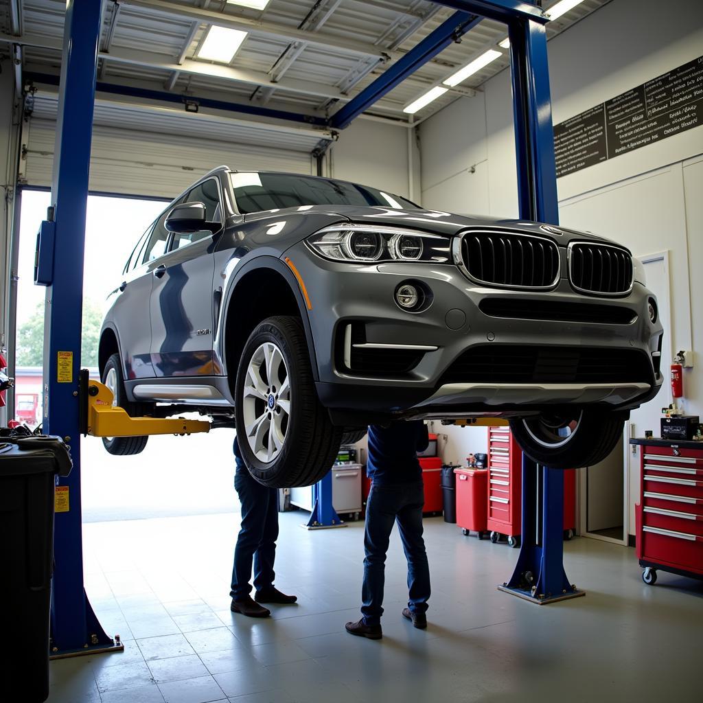 Car Undergoing Service at a Garage