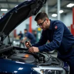 Mechanic inspecting a car engine