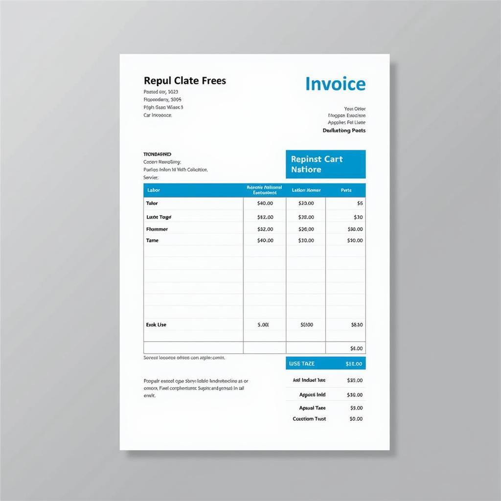 Detailed Car Service Invoice