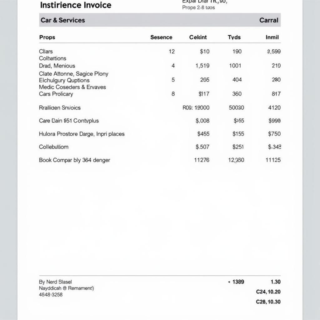 A sample car service invoice detailing services and costs