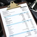 Car service invoice on a clipboard