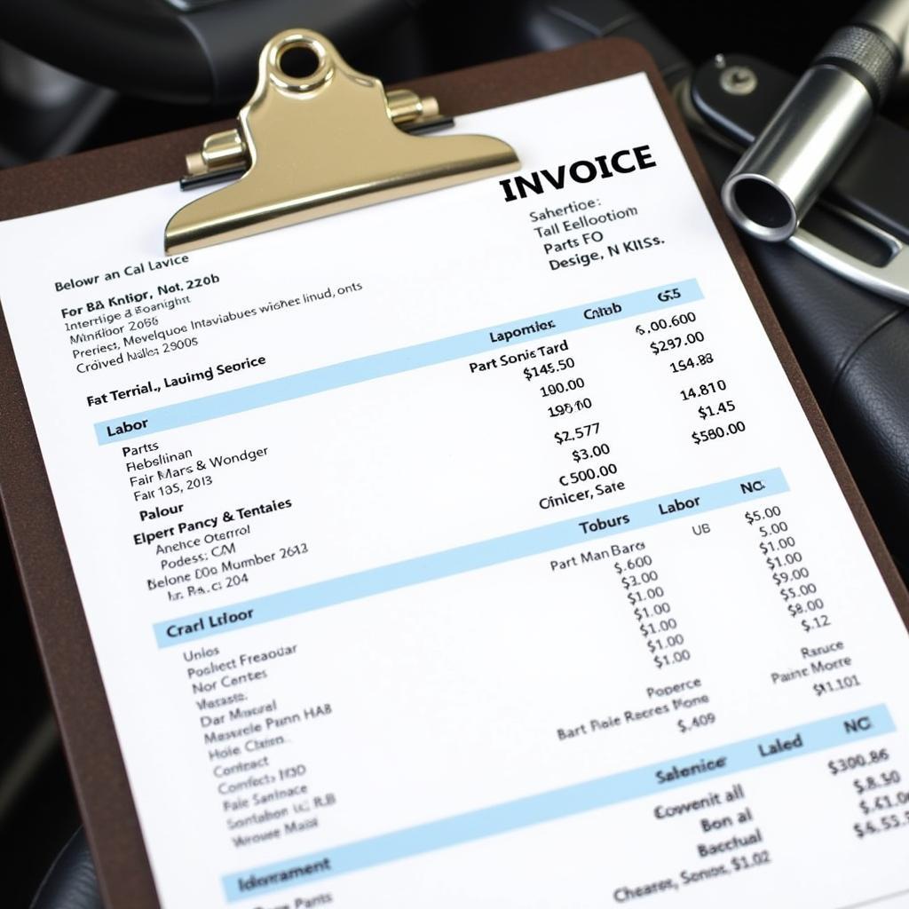 Car service invoice on a clipboard