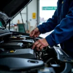 Experienced mechanic inspecting a car engine at a Lightwood Road service center