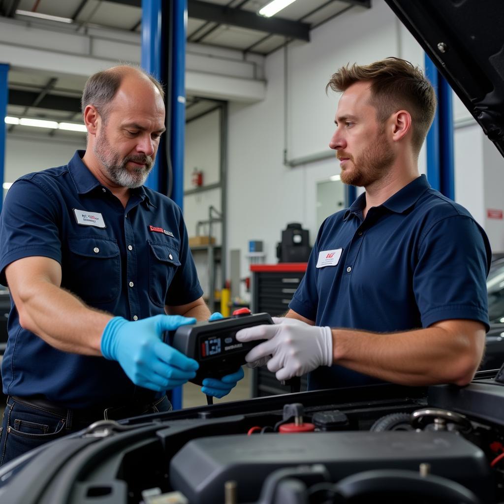 Experienced car service manager training a new hire