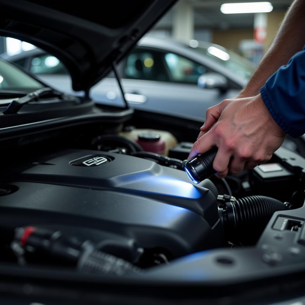 Car service in Medway - Mechanic checking the engine.