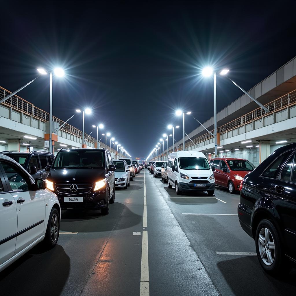 Modern cars parked at the Milan airport parking area