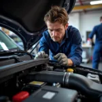 Mechanic inspecting a car's engine