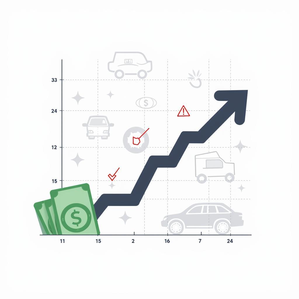 Car service plan cost savings visualized with graph and money symbols