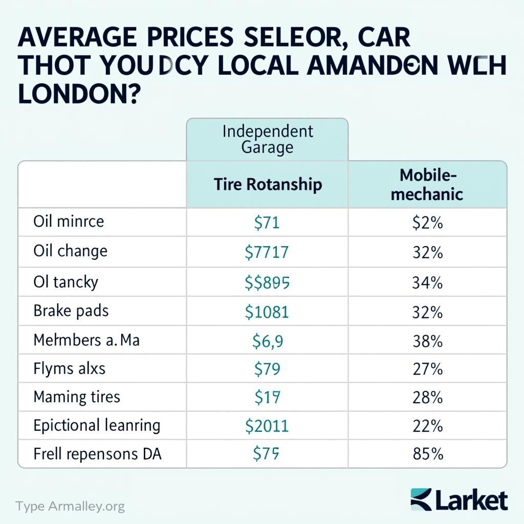 Car Service Price Comparison Chart