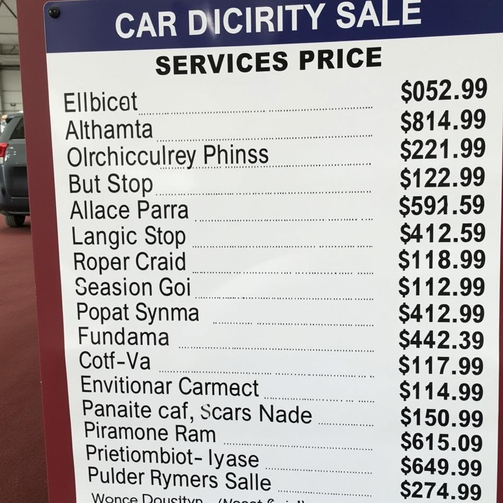 Car service price list at a Singapore workshop