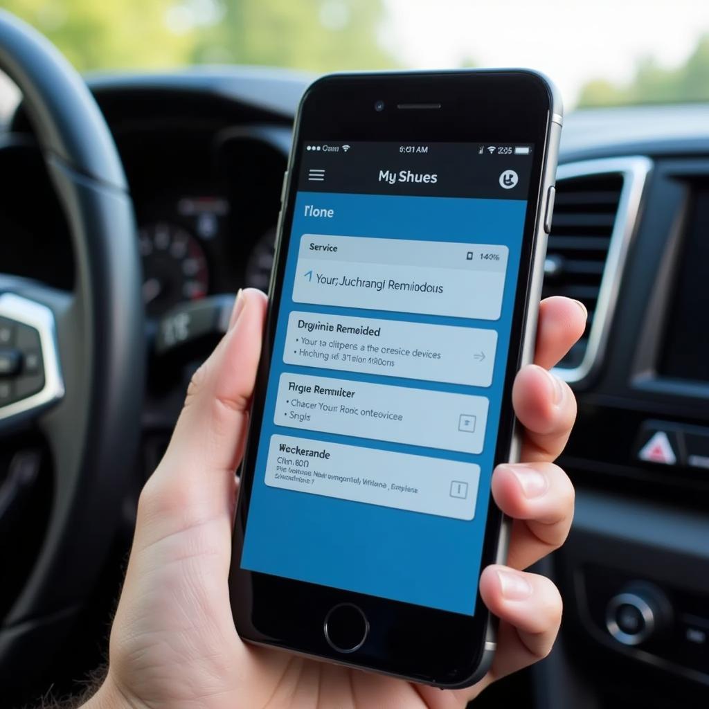 Smartphone with car service reminder app