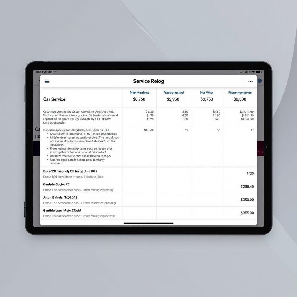 Digital report with car service details