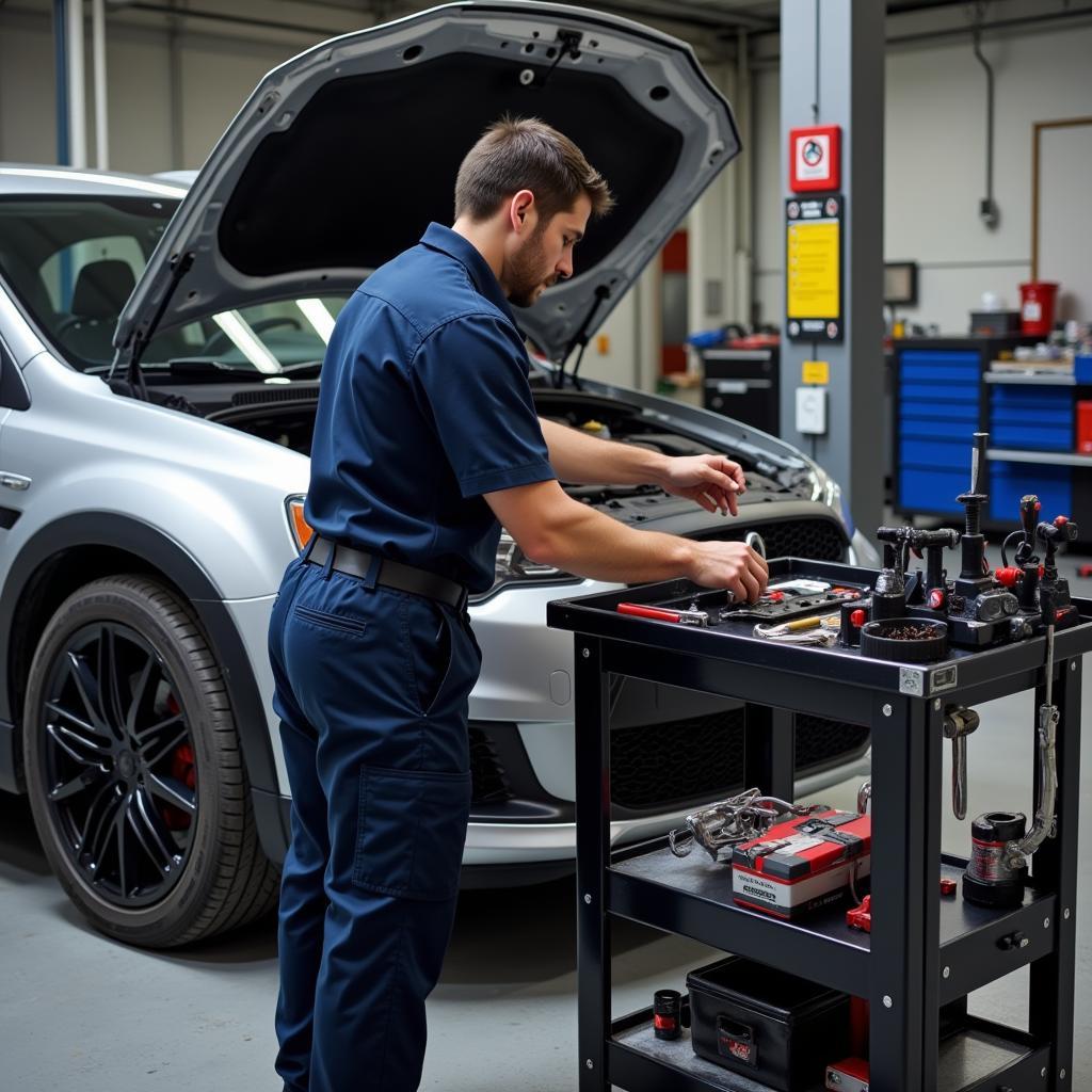 Mechanic performing routine car maintenance in Bury St Edmunds