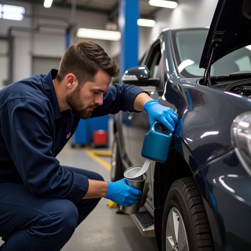 Mechanic Performing Routine Maintenance on a Car