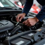 Mechanic inspecting car engine