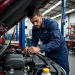 Skilled Technician Inspecting a Car Engine