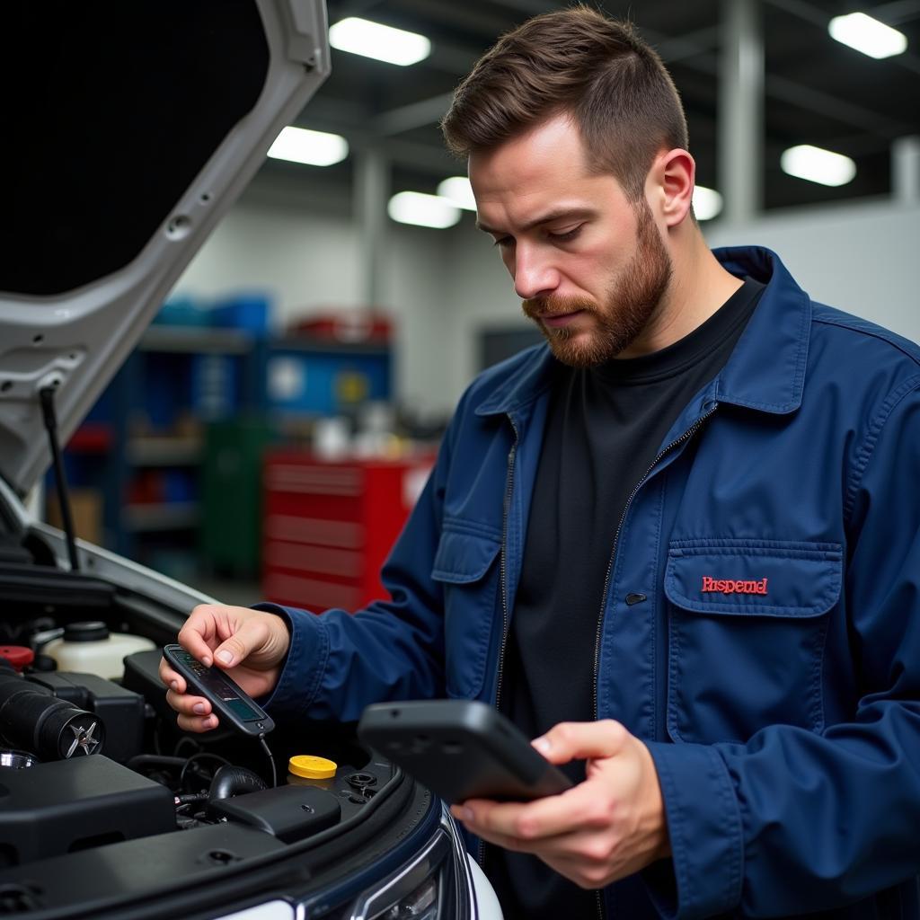 Skilled technician performing car diagnostics in Brooklyn