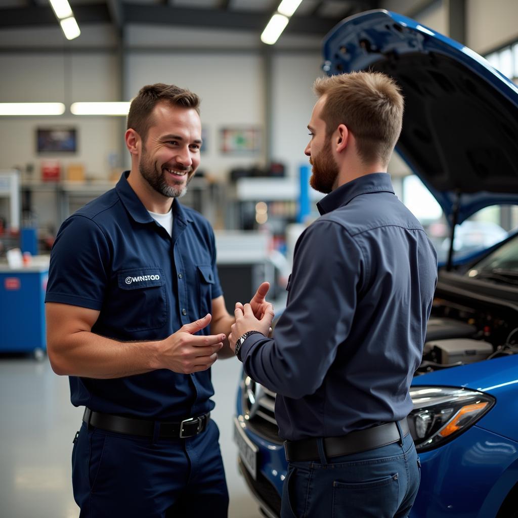 Car Service Technician Explaining Repairs