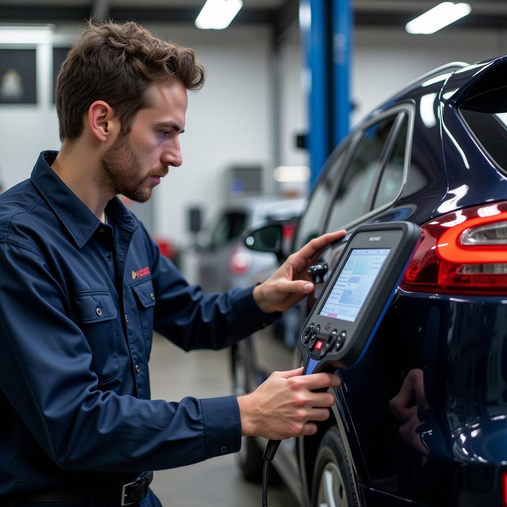 Experienced Car Service Technician Performing Diagnostics in Newbury