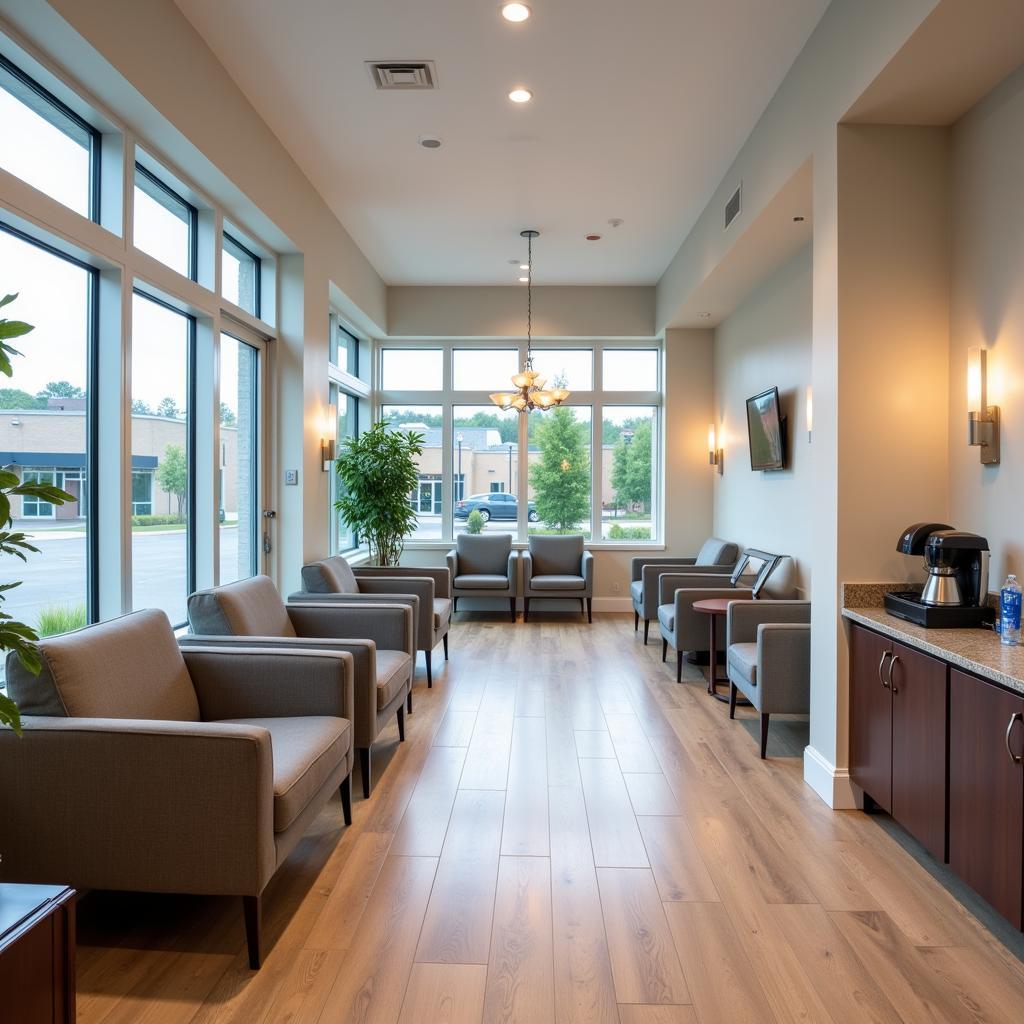 Comfortable waiting area at a car service center.