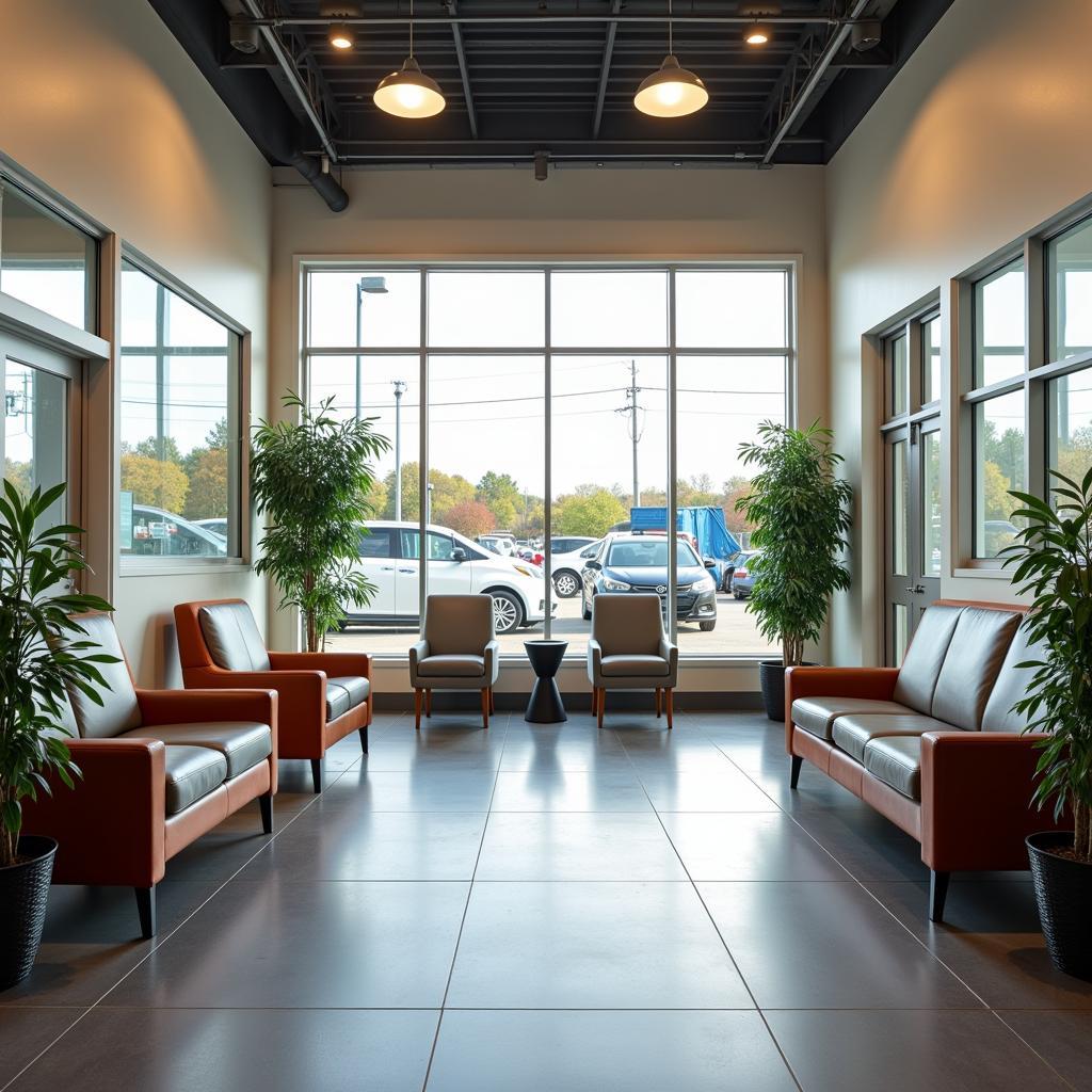 Comfortable waiting area in a City Springs car service center.