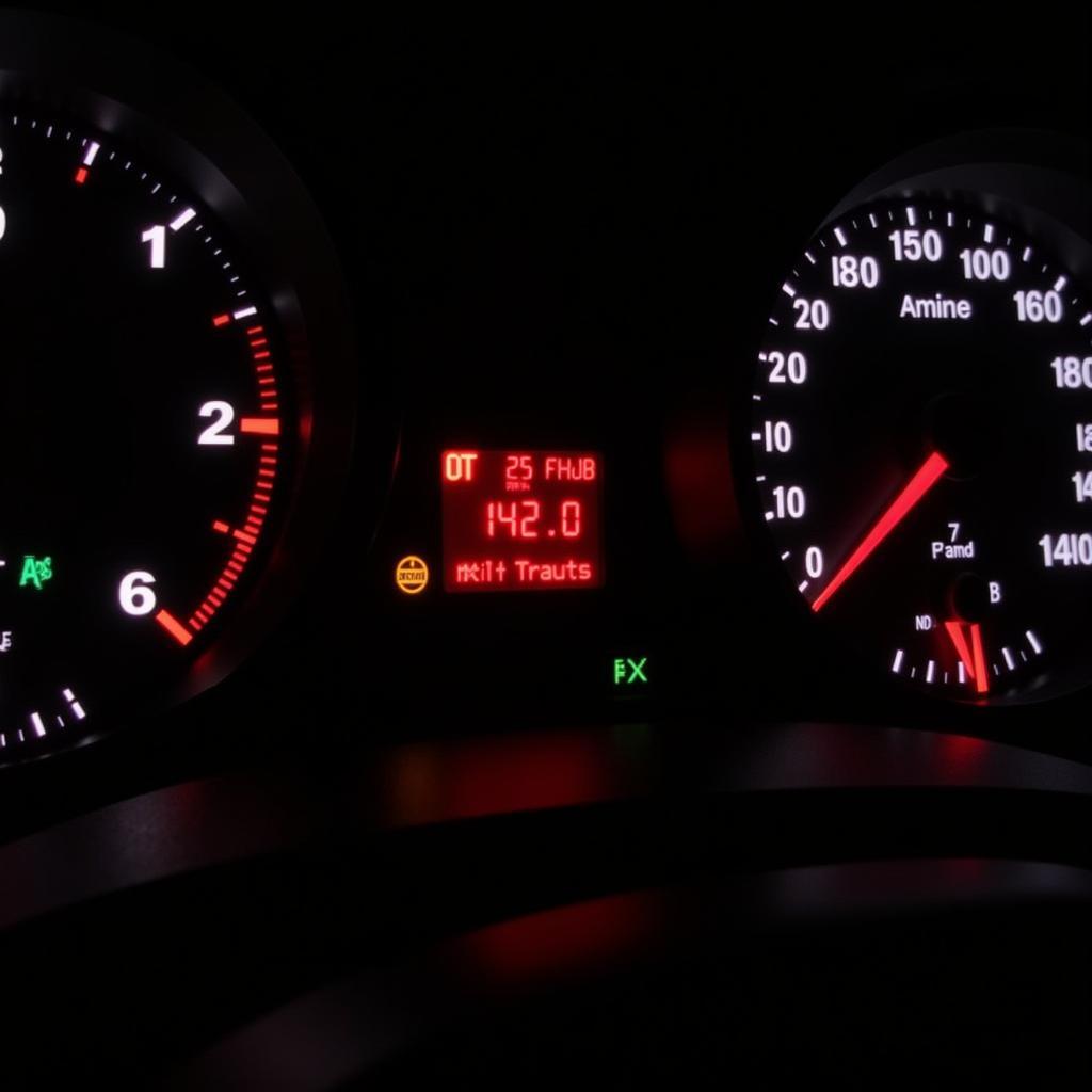 Dashboard warning lights indicating a need for car service.