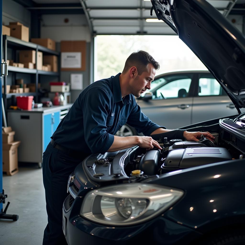 Mechanic Inspecting a Car in Wrexham