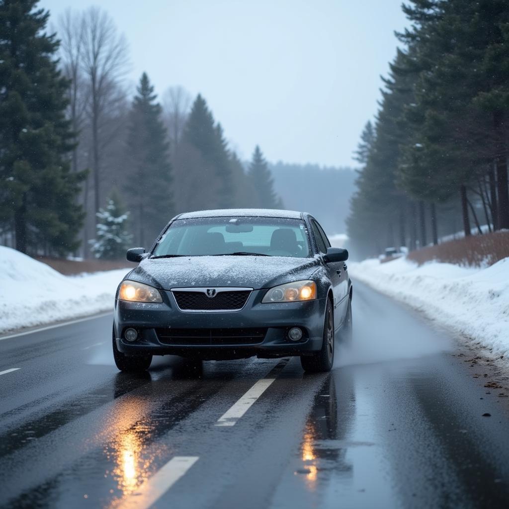 Car Skidding on Wet Road