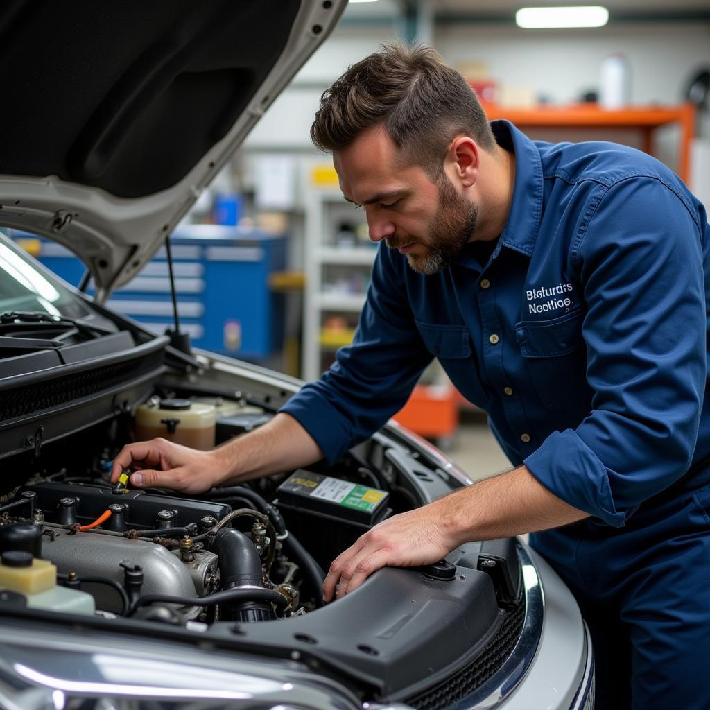 Car Undergoing Engine Repair