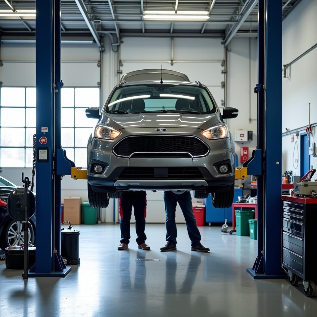 Car Undergoing Regular Maintenance in a Garage