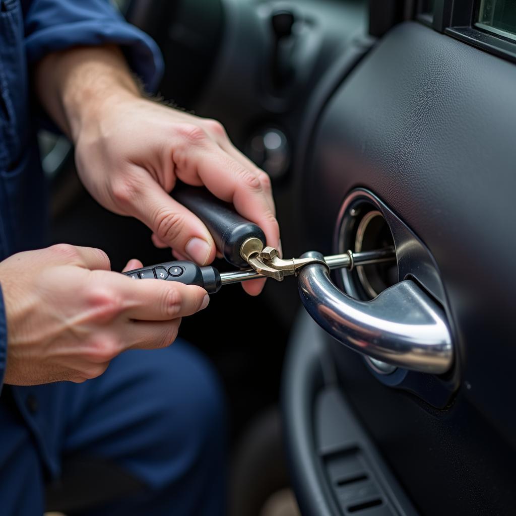 Car Unlock Technician with Specialized Tools