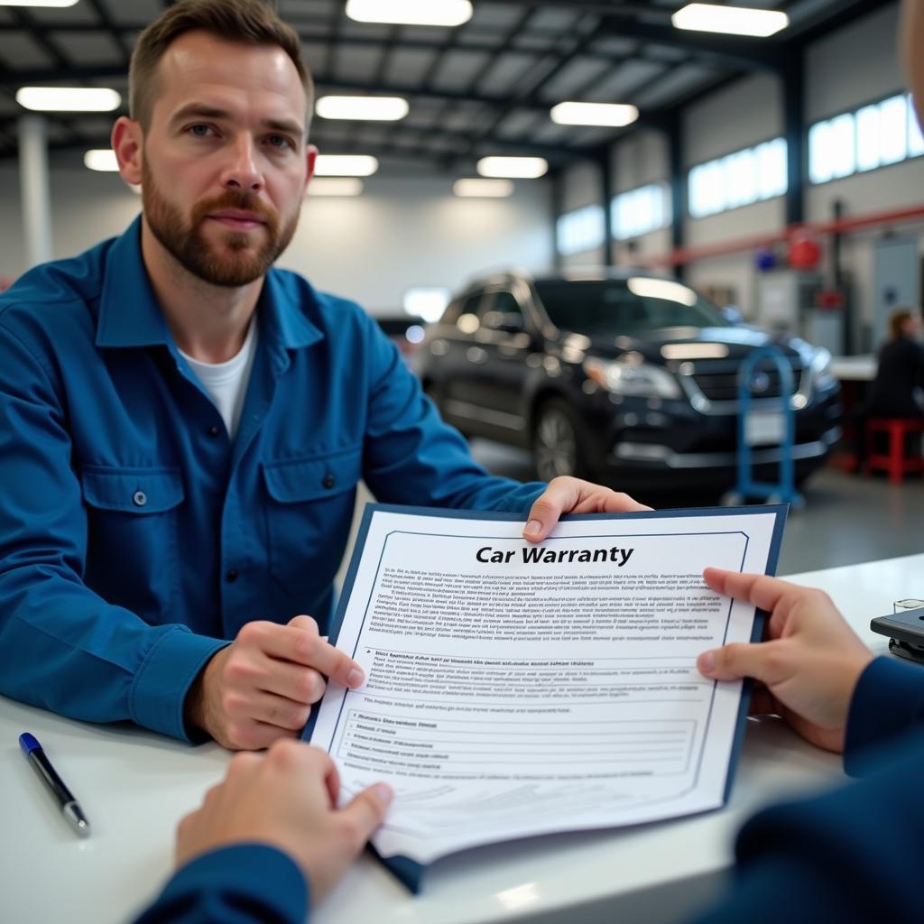 Mechanic Reviewing Car Warranty