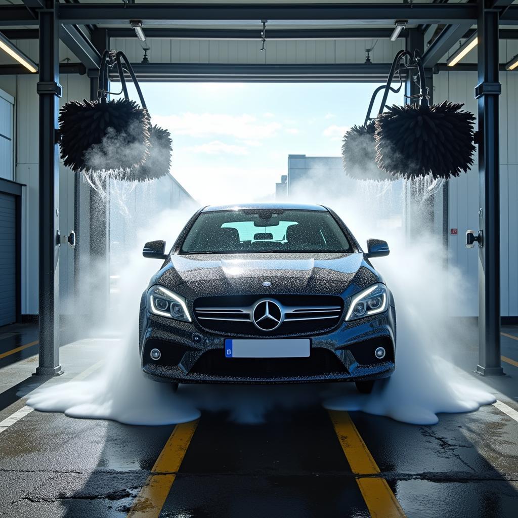 Car being washed at a dealership