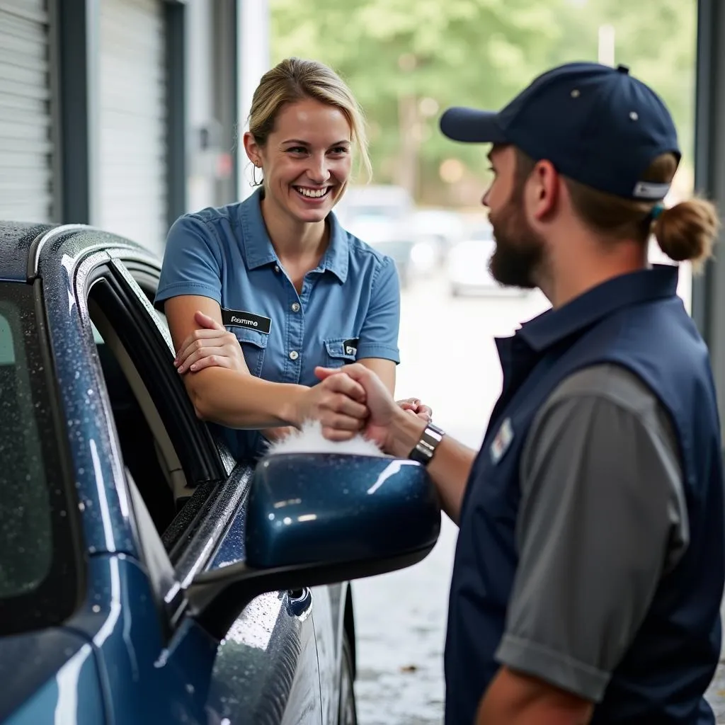 Car Wash Attendant Providing Excellent Customer Service