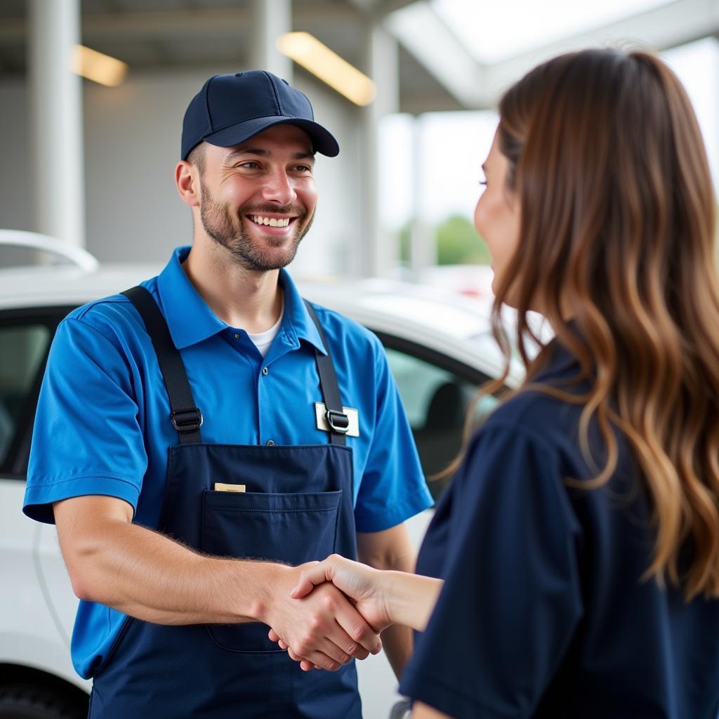 Friendly Car Wash Attendant Greeting Customer