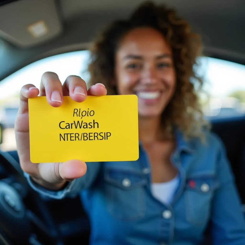 Customer Holding a Car Wash Membership Card