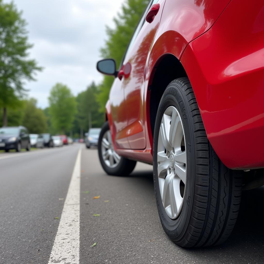 Car with flat tire on the road