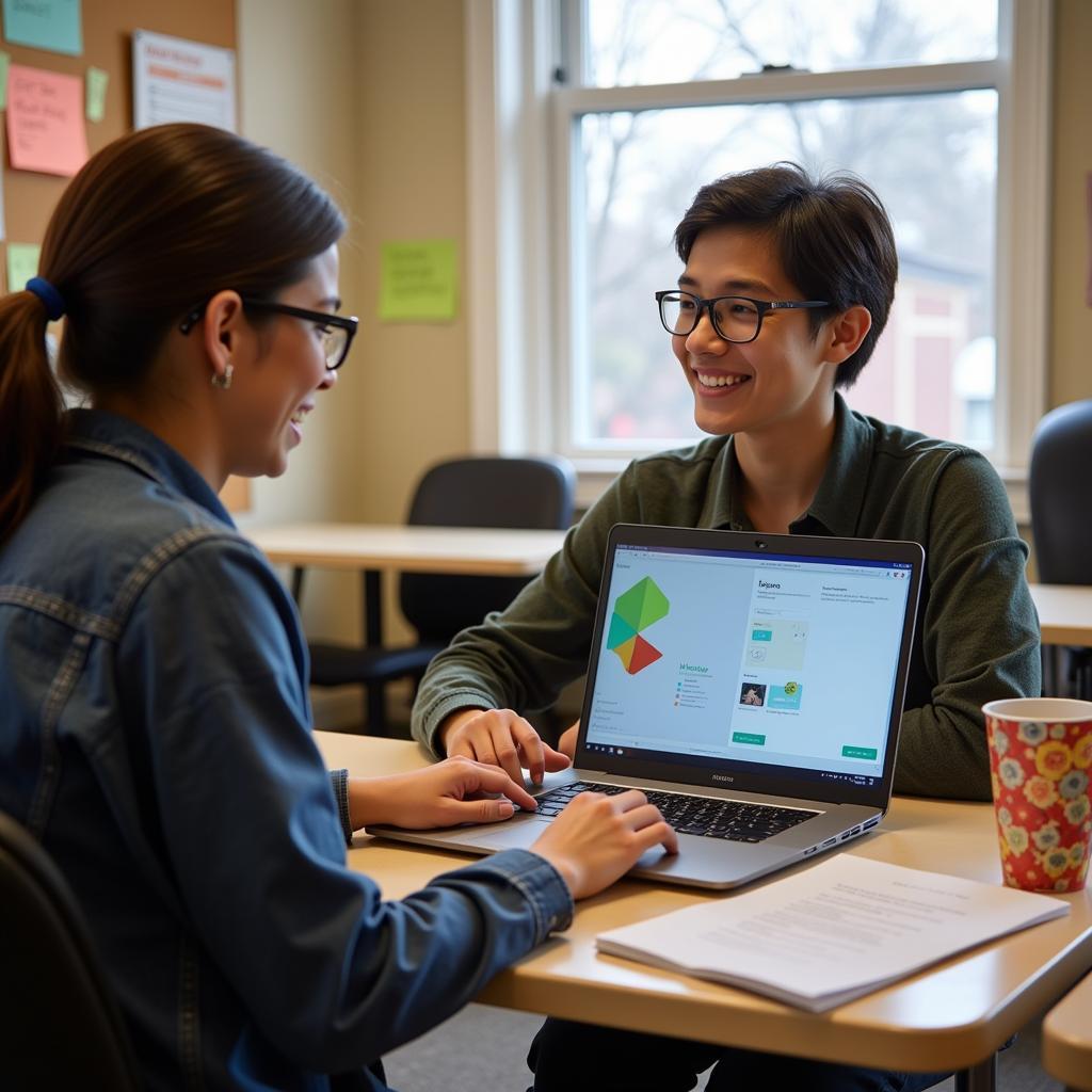  A career counselor guiding a middle school student 