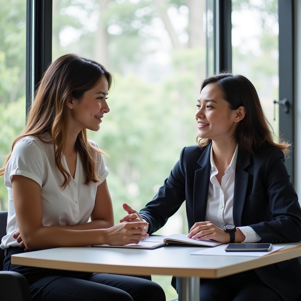 Career counselor meeting with job candidate in an office