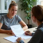 Career counselor providing feedback on a resume during an interview