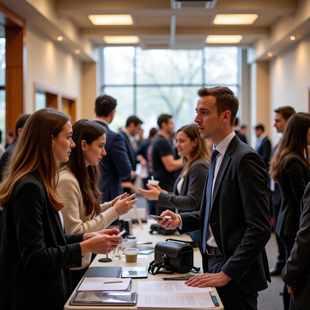 Students Networking at a Career Fair Organized by the Career Services Office